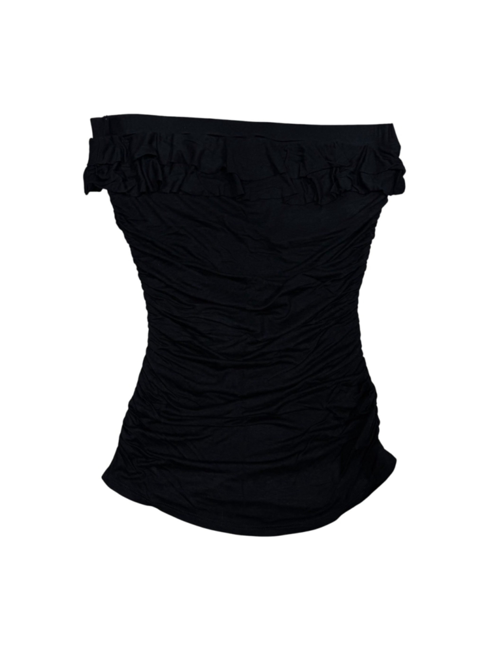2B Bebe Y2K Strapless Ruffle Tube Top Black Stretch Ruched Women's Small